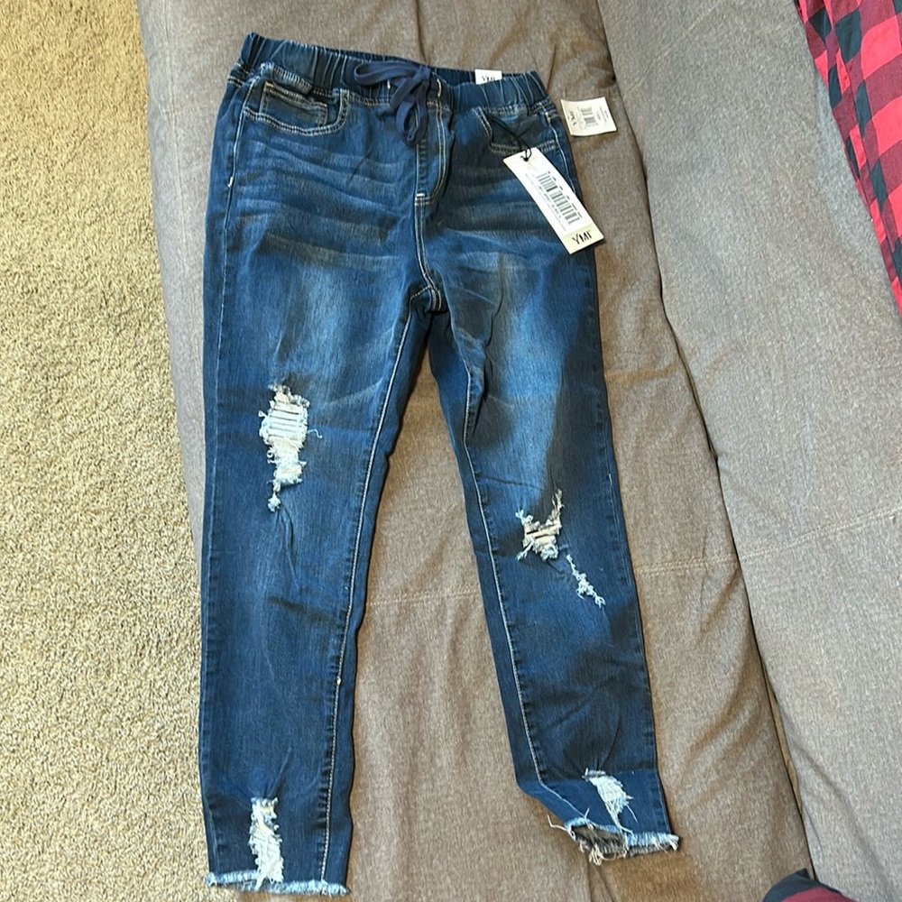 YMI Jean jogger distressed - brand new with tags- tie waist band- stretch